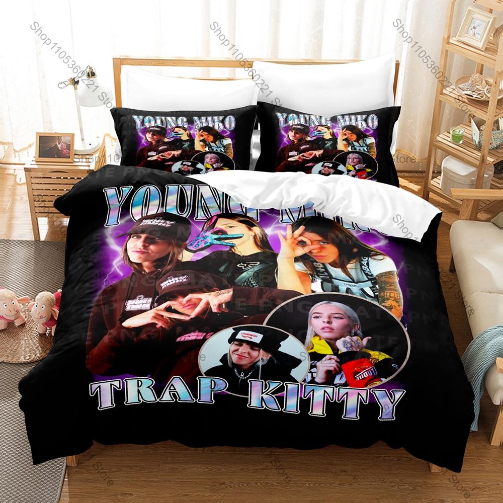 Young Miko BabyMiko 3PCS Bedding Set, Duvet Cover + 2 Pillowcases, Latin Trap Star Print Soft Microfiber for Fans Bedroom Decor