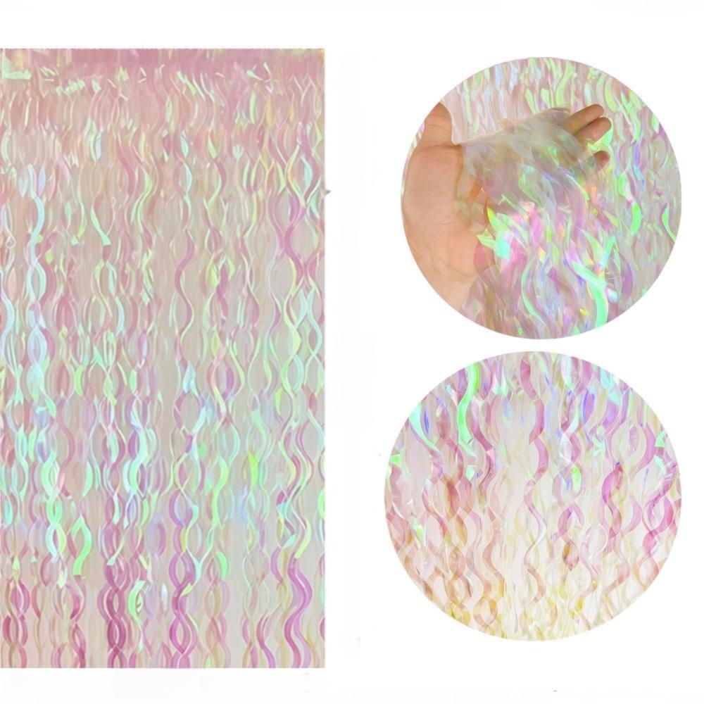 Iridescent Wavy Curtain Metallic Foil Fringe Curtain Party Decoration Curtain Outdoor Wedding