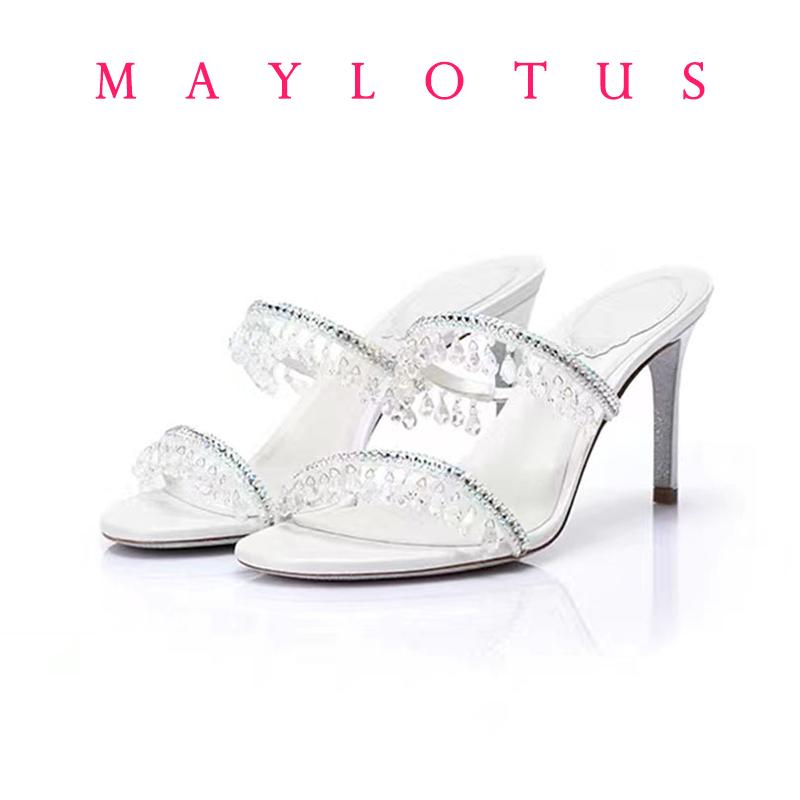 2025 Summer New Water Diamond Sexy High Heels Slim Sandals with Thin Heels High-heeled Stiletto Women's Mule