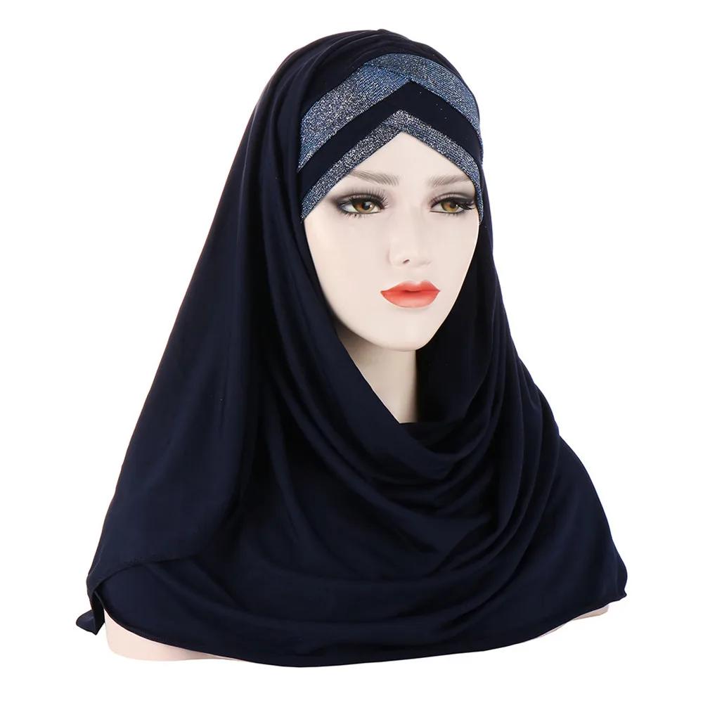 Muslim Women Long Scarf Pull On Ready Wear Instant Hijab Chemo Cap One Piece Amira Head Wrap Turban Femme Shawl Bandanas Scarves