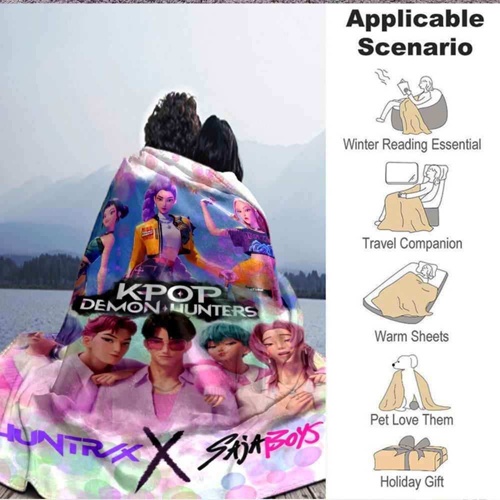 1PC KPOP Demon Hunters Blanket Lightweight Flannel Throw Blanket for Sofa, Bed, Travel, Camping, Livingroom, Office, Couch