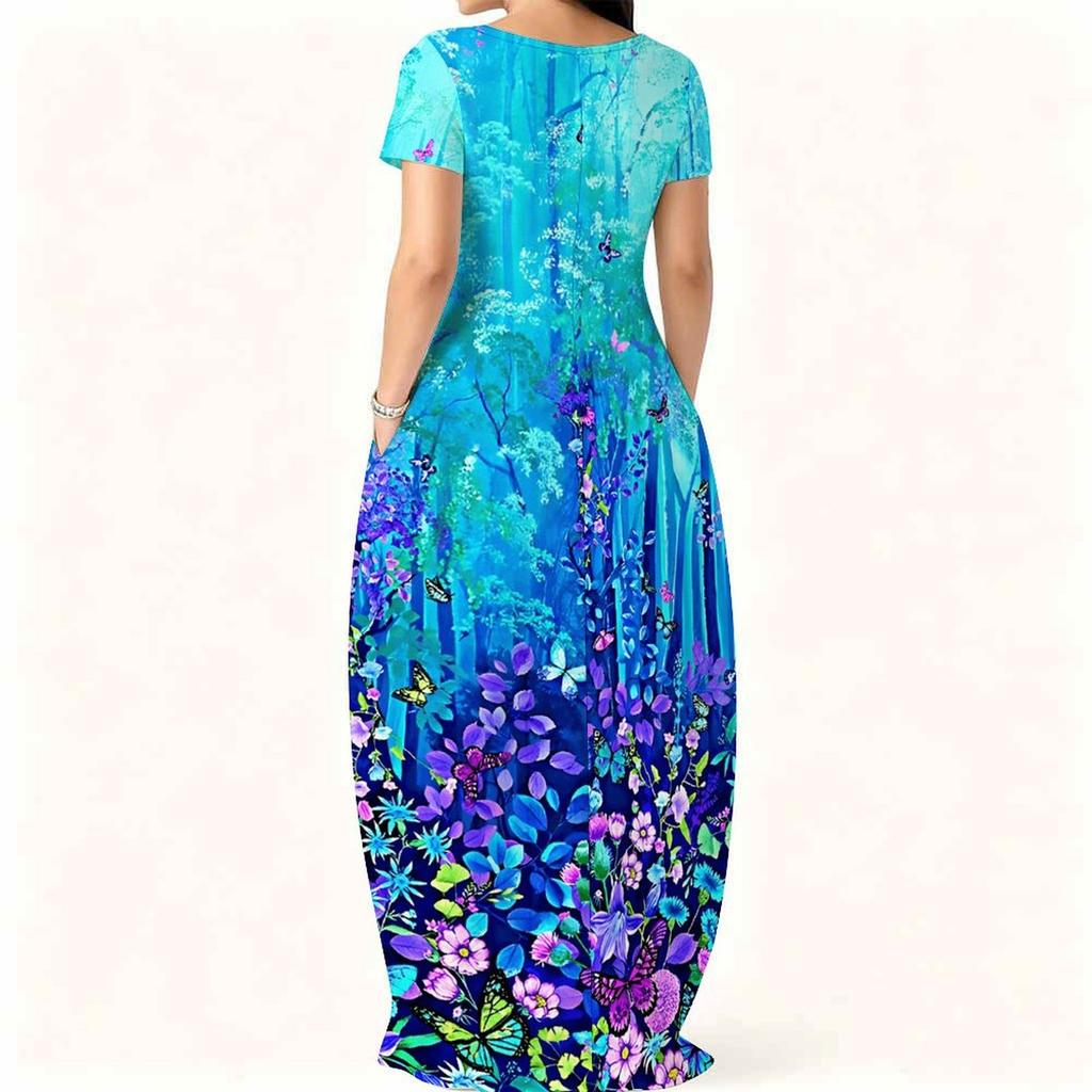 Lightweight Crew Neck Dress For Women Plus Size Short Sleeve Loose Outfit Perfect For Summer Daily Stroll