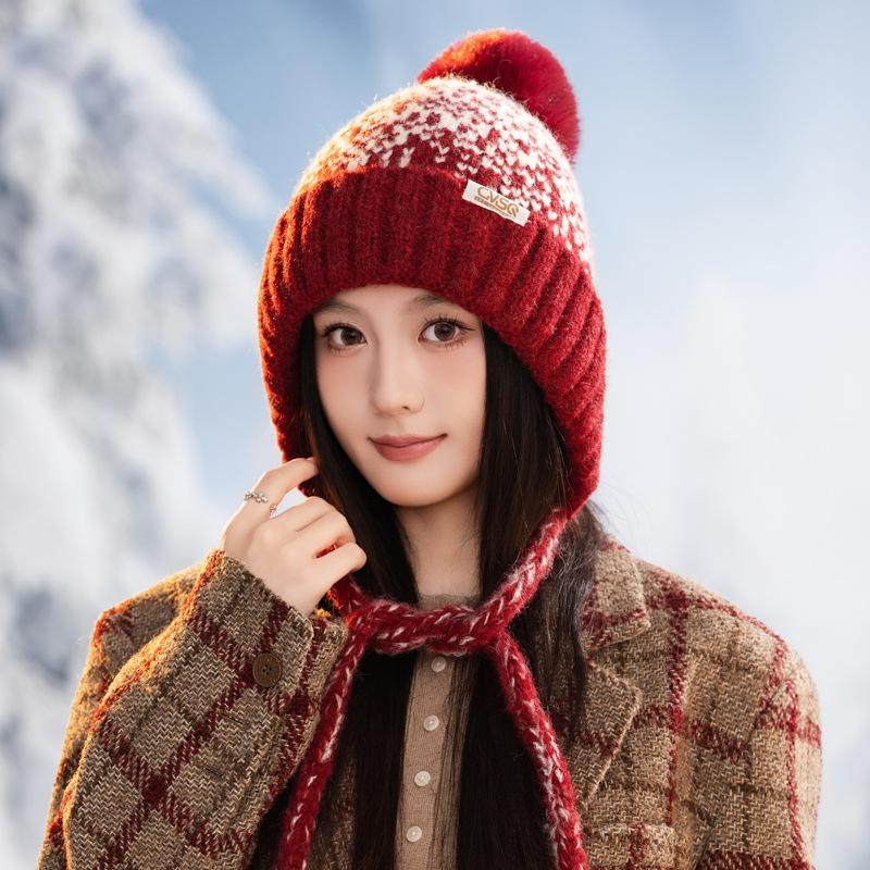 Korean Version of Autumn and Winter Hat for Women's Big Head Circumference Showing Face Small Bag Head Hat Ear Protection Warm Knit Hat Plus Fuzzy Hat