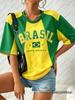 2026 Estate Nuova Maglietta Brasile Per Donne Girocollo Patchwork Manica Corta Oversize Streetwear Sportiva Maglia Calcio Y2K Top Larghi
