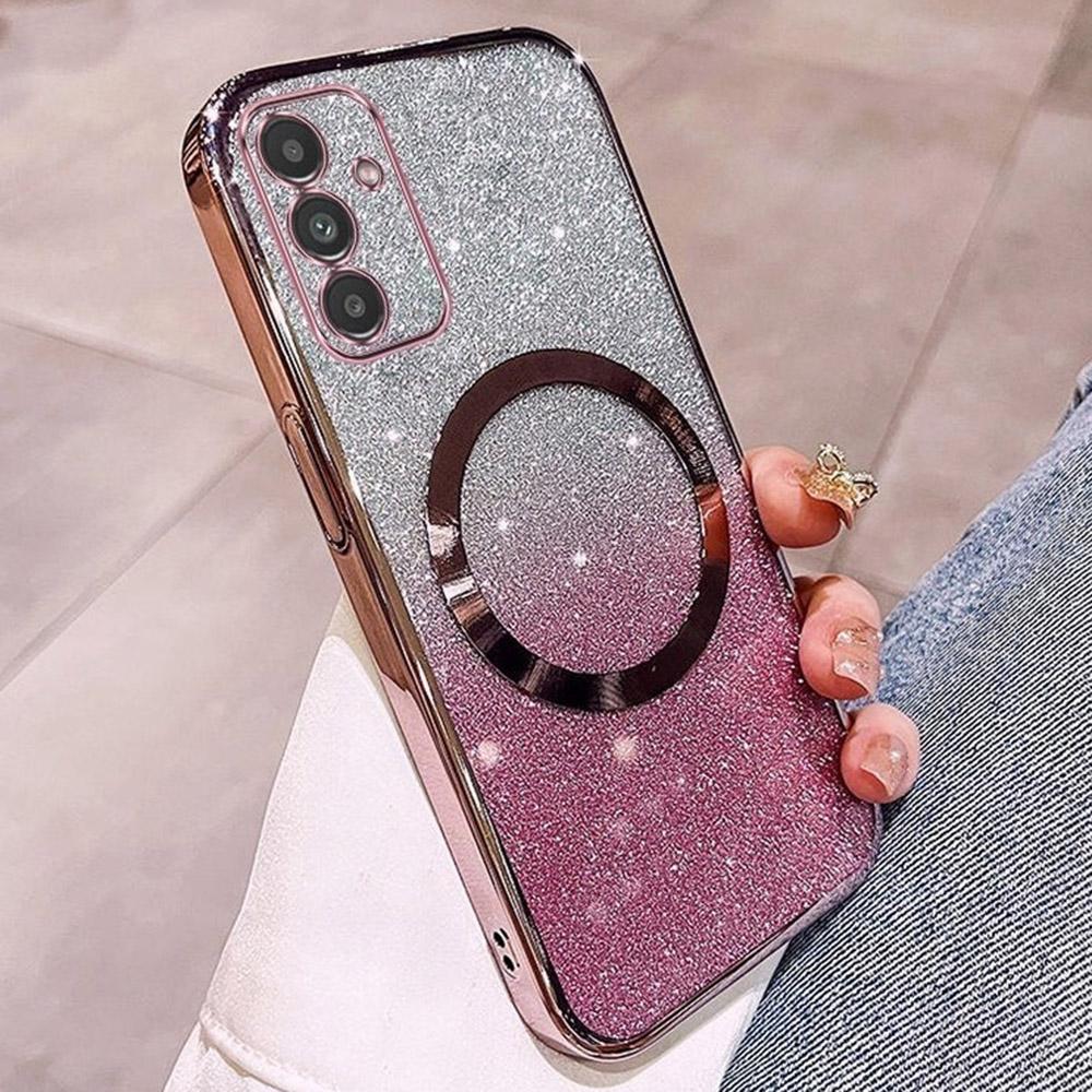 

For Samsung Galaxy S24 Case Compatible with MagSafe Electroplated Gradient Glitter TPU Phone Cover Rose Gold