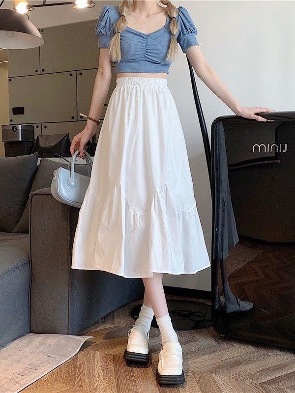 White Pure Desire High-Waist A-line Midi Skirt for Women - Summer 2025