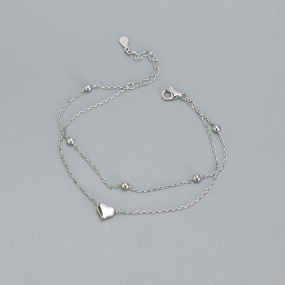 YHB020 S925 Sterling Silver Heart Pendant Bracelet - Korean Style Summer Jewelry for Women