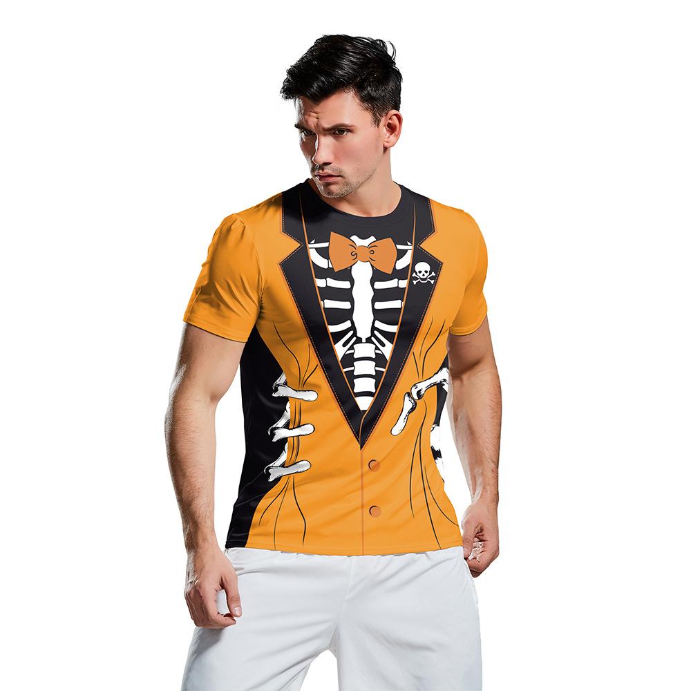Summer New Halloween Skeleton Digital Printing Large Size Shirt Short Sleeve Couple Dress