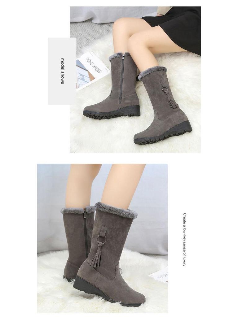 Damen Verdickte Rutschfeste Mid-Calf Schneestiefel - Warmes Fleecefutter, Vielseitige Mode Baumwolle, Schwarz