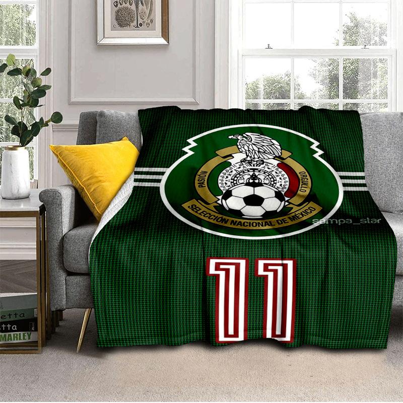 Mexico Football Team Emblem Printed Throws Blanket Soft Flannel Blankets for Couch Bed Gifts for Men Women Picnic Blanket Christmas Gifts