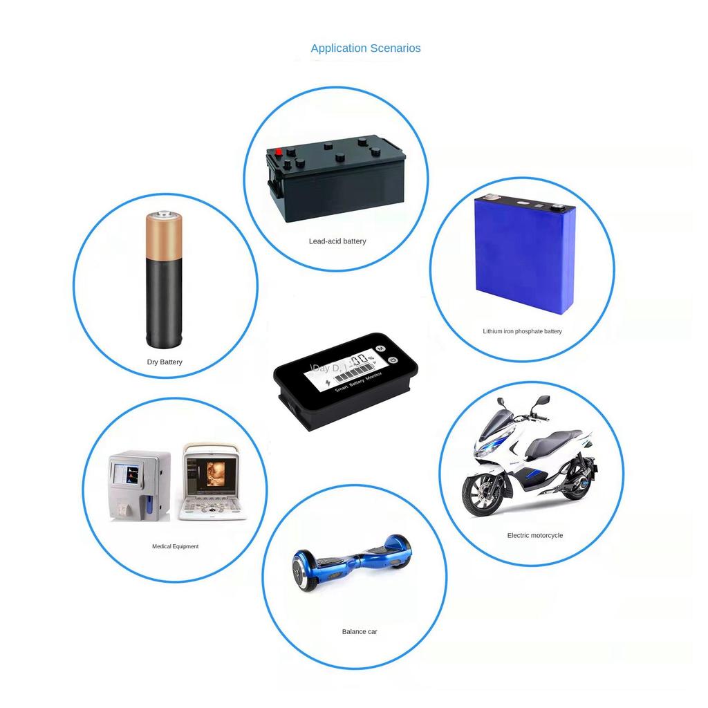 IPX7 Batteriekapazitätsmonitor, DC 7-100 V Batterieprozentsatztester 12 V 24 V 36 V 48 V LCD-Anzeige Auto Fahrzeug Marine RV Batterieladeanzeige