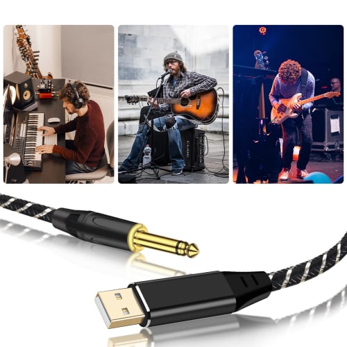 USB Guitar Cable, 2M USB Link Cable for Musical Instruments, PC Recording, USB To 6.35mm Recording Cable, USB Link Cable for Electric Guitar and Elect