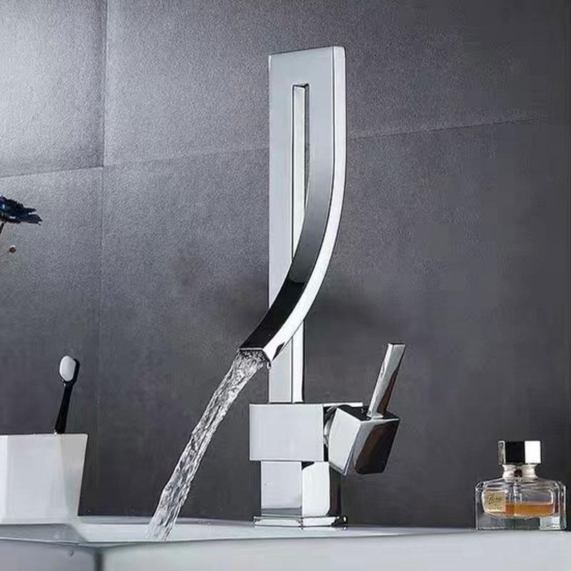 Elegant Brass Bathroom Basin Faucet Fashion Style Single Handle Waterfall Mixer Tap Hot And Cold Water Faucet