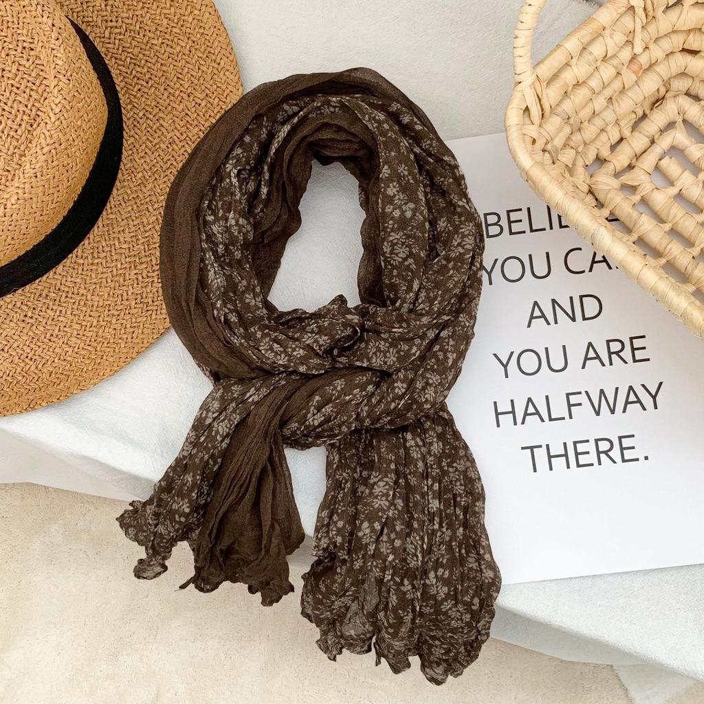 Women's Cotton and Linen Scarf Floral Scarf Splicing Literary and Artistic Fashion Warm Scarf Shawl