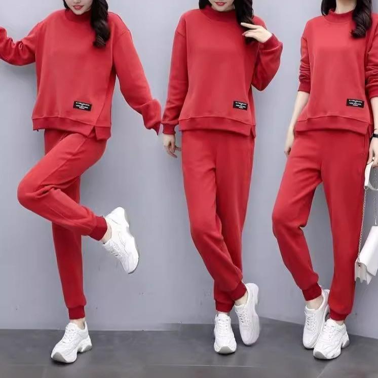 Costum sport casual largi Haine pentru femei de primăvară și toamnă, îmbrăcăminte pentru femei de dimensiuni mari, stil occidental, costum largi din două piese pentru reducerea vârstei