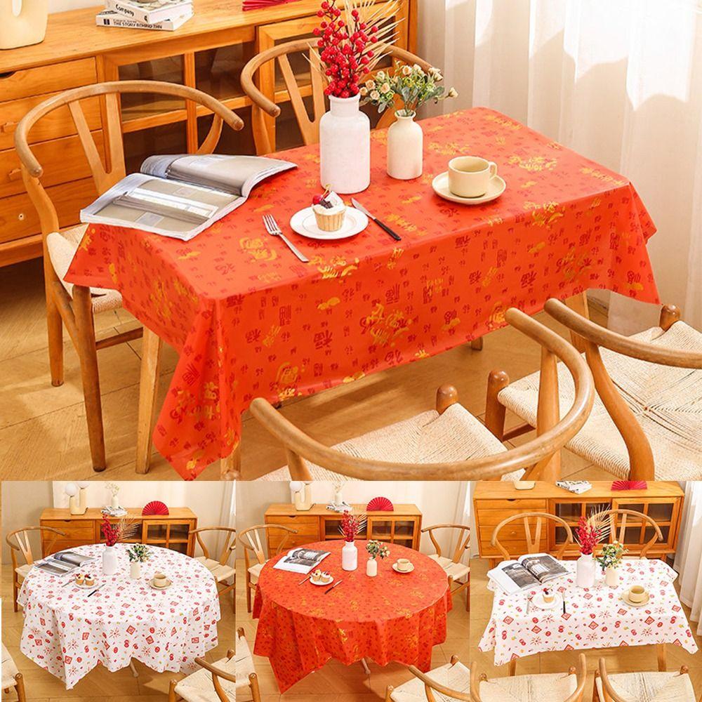 PEVA Tablecloth Thickened Red Festive Table Cloth Portable Table Cover  New Year Party Supplies