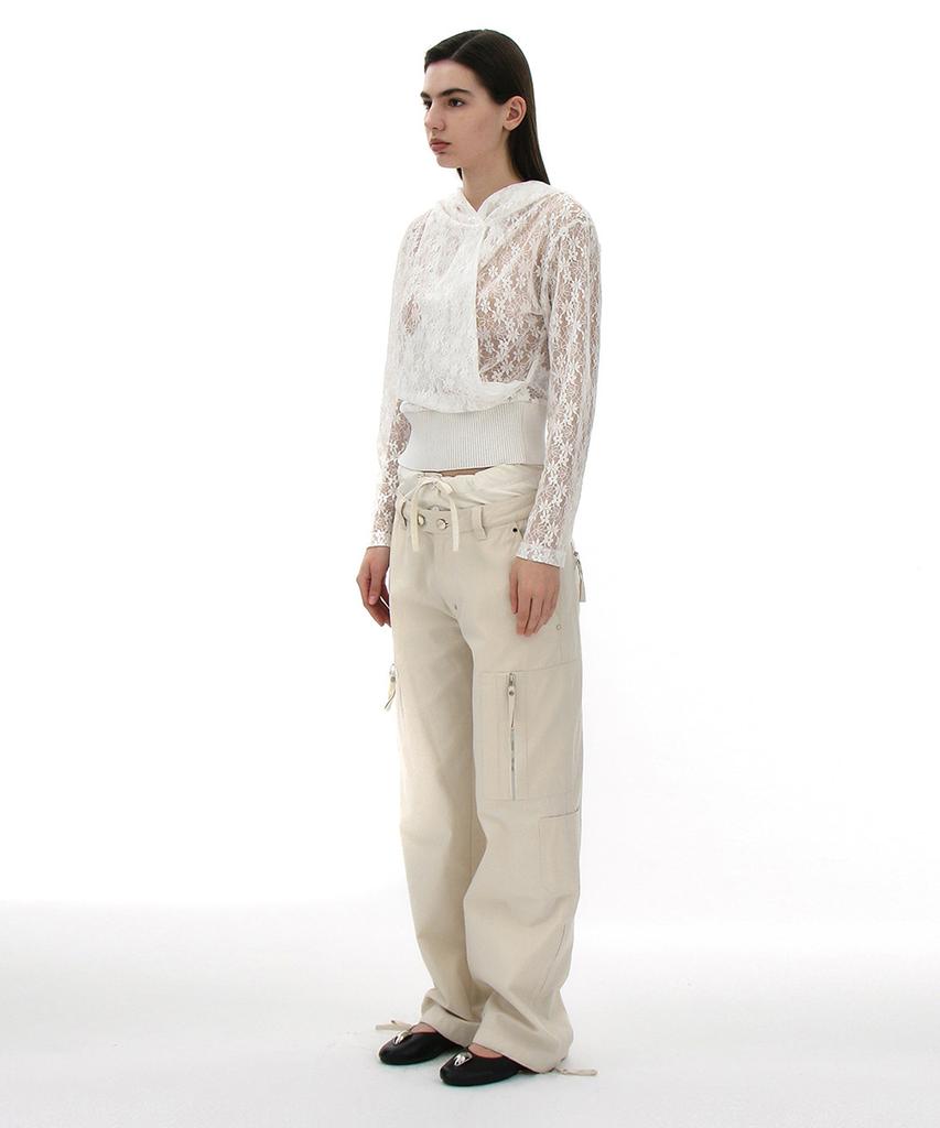 PARTIMENTO WOMEN Double Layered Waist Cargo Pants_Ecru