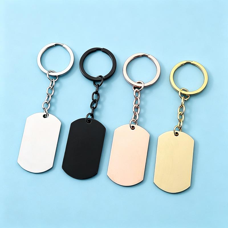 Simple In-Stock Stainless Steel Dog Tag Keychain - Blank with UV Color Printing