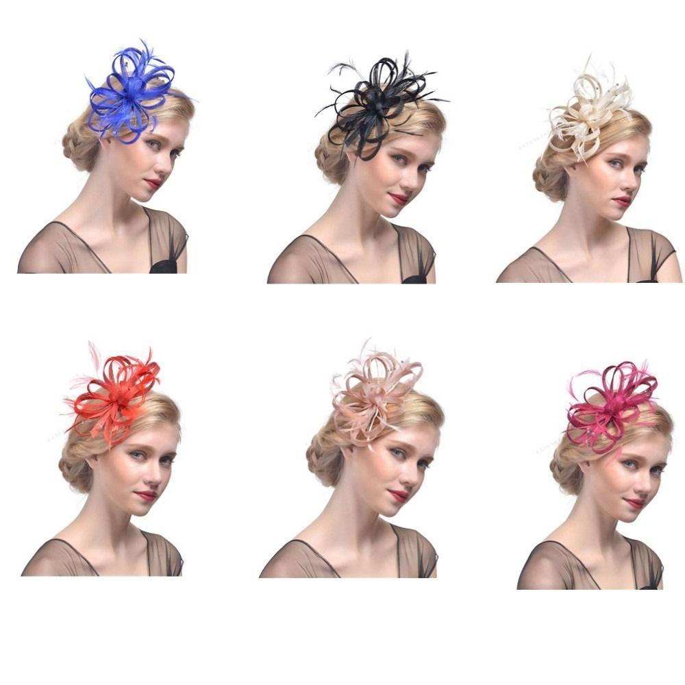 

Women Wedding Headwear Feather Ribbon Feather Cap Cocktail Hat Fascinator Hats Church Hat