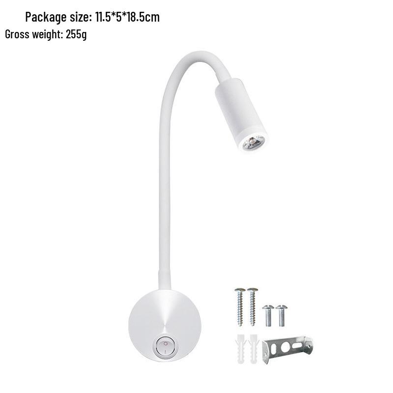 3W LED Svanehals Leselampe, Veggmontert Nattbordsspotlight