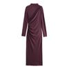 European & American Style Pleated Long Sleeve Slim Dress with Stand-Up Collar for Autumn & Winter - Women's Collection.