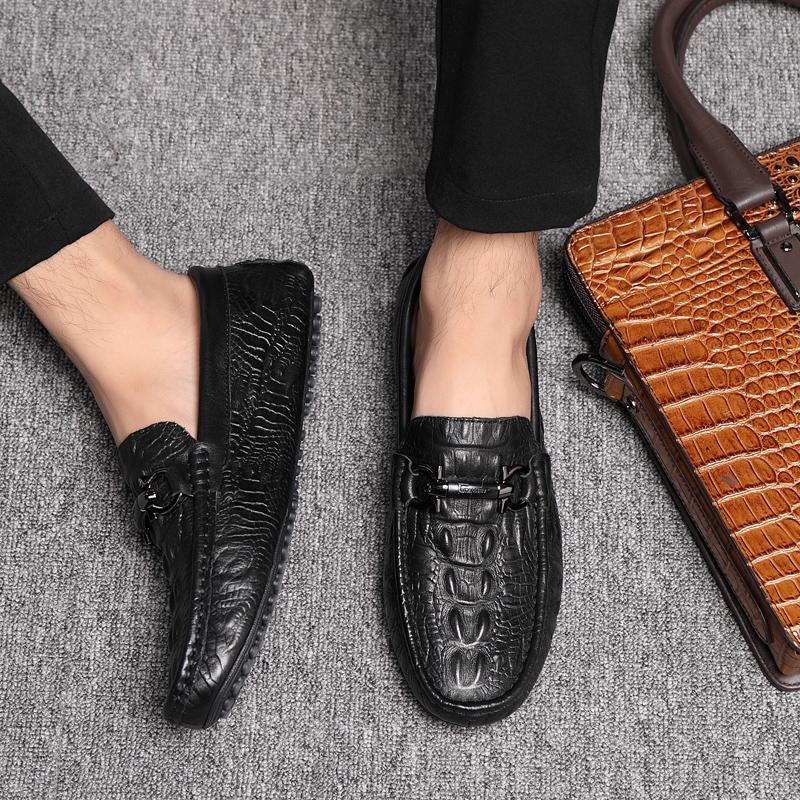 Fashion Luxury Crocodile Pattern Mens Loafers Fashion Business Slip-on Flats Genuine Leather Man Casual Shoes High Quality Driving Shoes