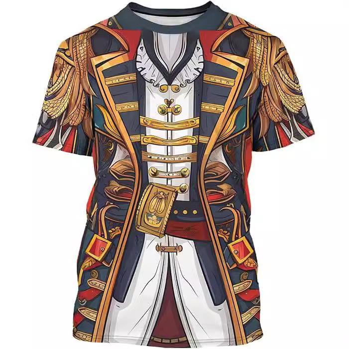 

Летний костюм в пиратском стиле с круглым вырезом, топ с 3D-принтом, модные повседневные мужские футболки с коротким рукавом XS