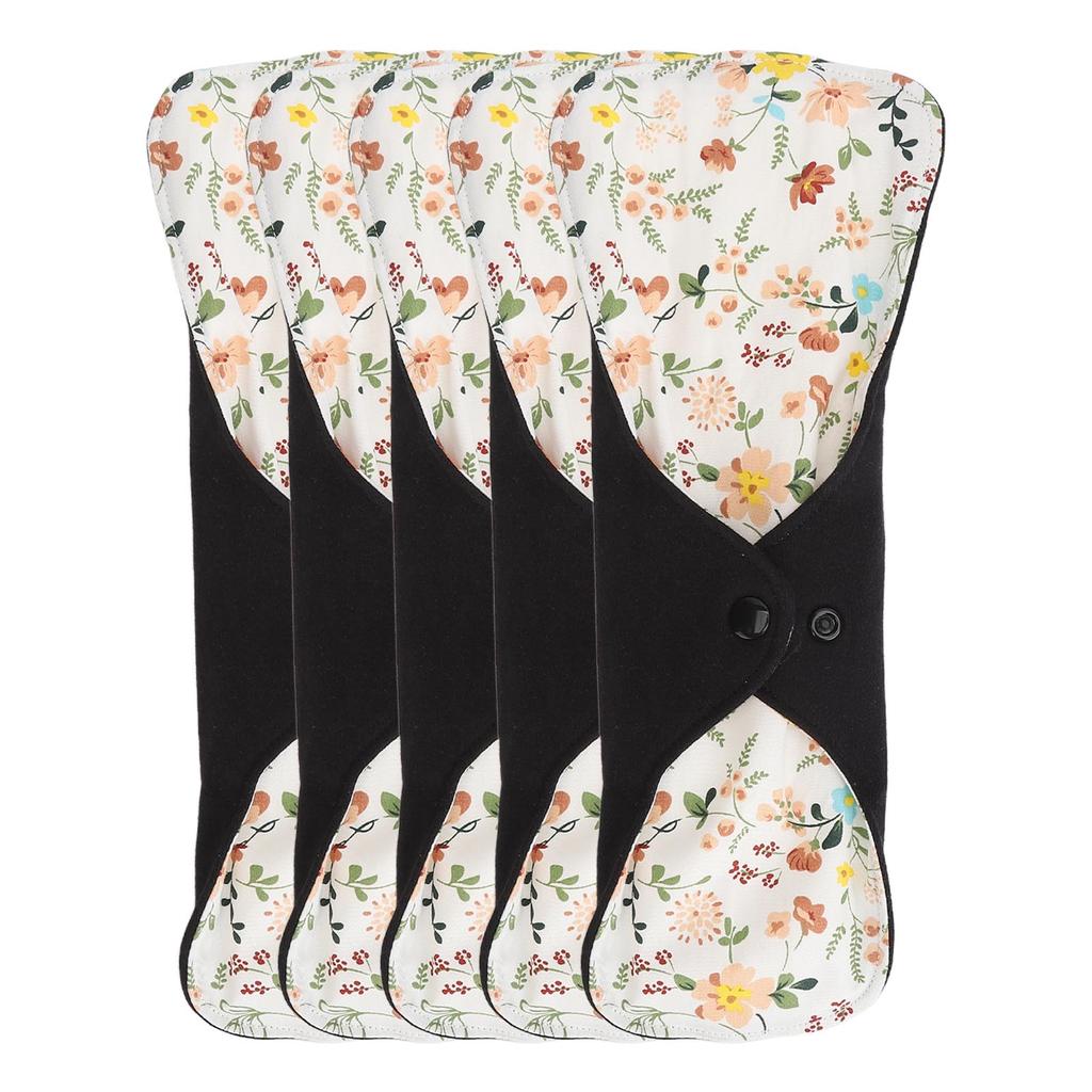 5 szt. Zmywalne Oddychające Podpaski Menstruacyjne Wzór Kwiatowy Super Chłonne Wielorazowe Bawełniane Podpaski Higieniczne Wkładki L
