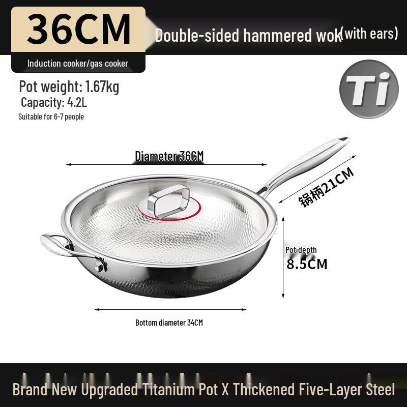Hochwertiger Antihaft-Titan-Wok mit gehämmertem Boden für Fischschuppen, geeignet für Induktionskochfelder