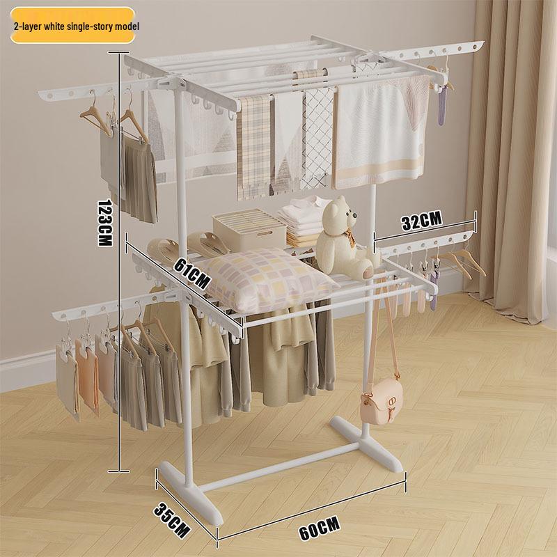 Versatile Foldable Clothes and Towel Drying Rack with Storage Shelf for Balcony or Floor Use