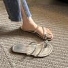 French Evening Slippers Women's Summer Wear 2025 New Fashion Rhinestone Cool Slippers Flat Bottom One Word