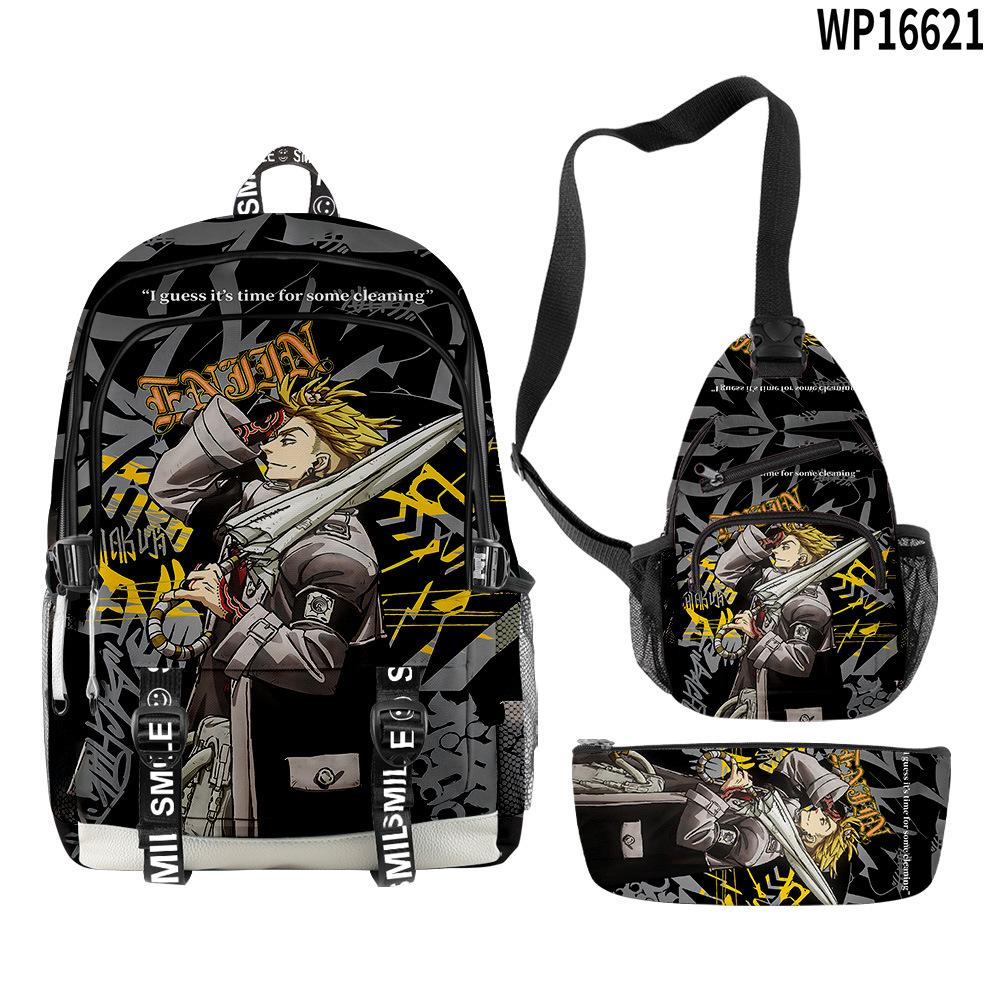 Favored Distinctive Metal Family Anime 3D Design 3pcs/Set Learner Bags Everyday Laptop Everyday Backpack Sling Carry Tote Pencil Pouch