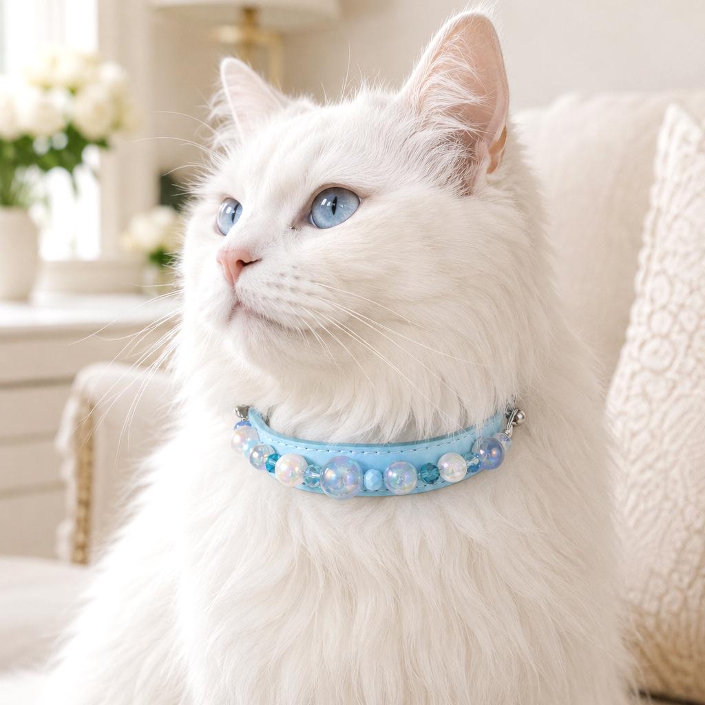 Adjustable Pearl-Decorated Microfiber Pet Collar for Dogs and Cats