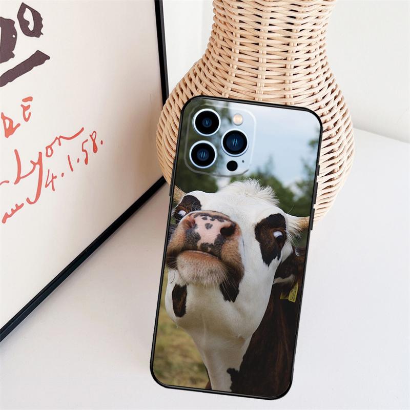 Funny Cow Face Phone Case For iPhone 16 Pro Max 14 13 12 11 15 17 Pro Max mini 15 16 Plus 16e Back Cover