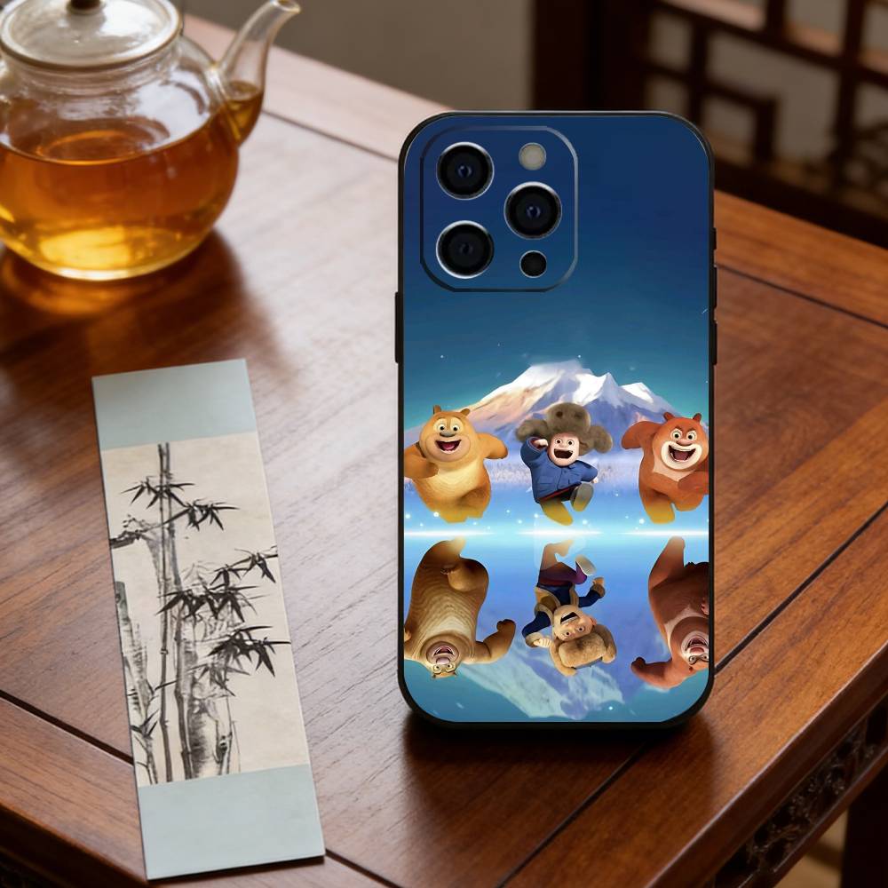 Cute cartoon Boonie Bears Phone Case For iPhone 17,16,15,14,13,12,11 Plus,Pro Max,XS,Soft Silicone Black Cover