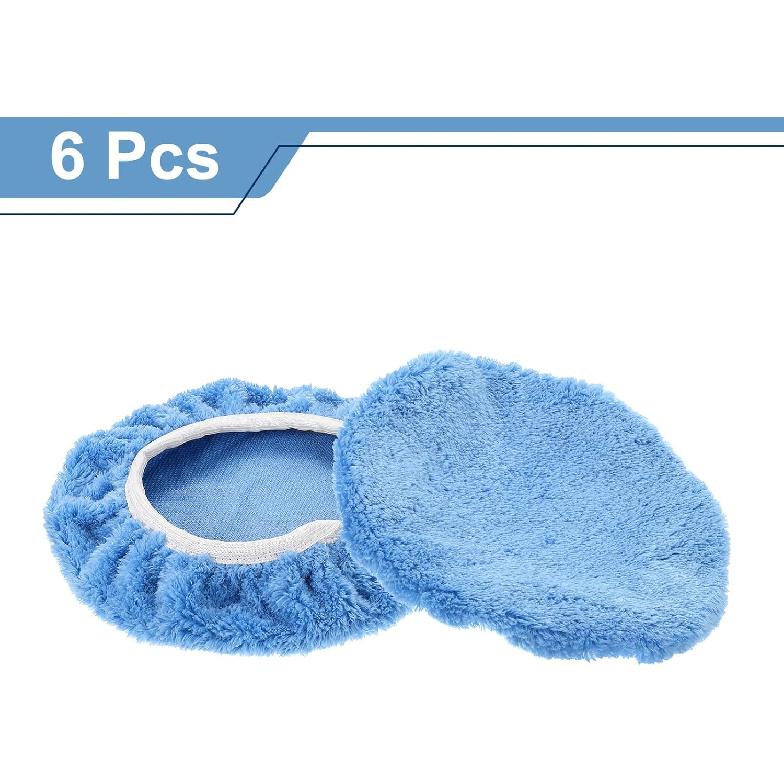 HARFINGTON 6pcs Car Polisher Bonnet Buffing Pad Coral Fleece Polishing Buffing Pad Cover for 9"-10" Car Buffer Bonnets Polisher, Light Blue