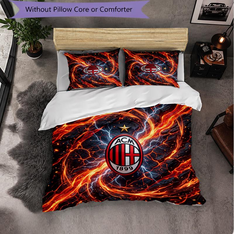 AC Milan Pattern 3?Pieces Bedding Set Soft Microfiber Duvet Cover with Pillow Cases for Bedroom