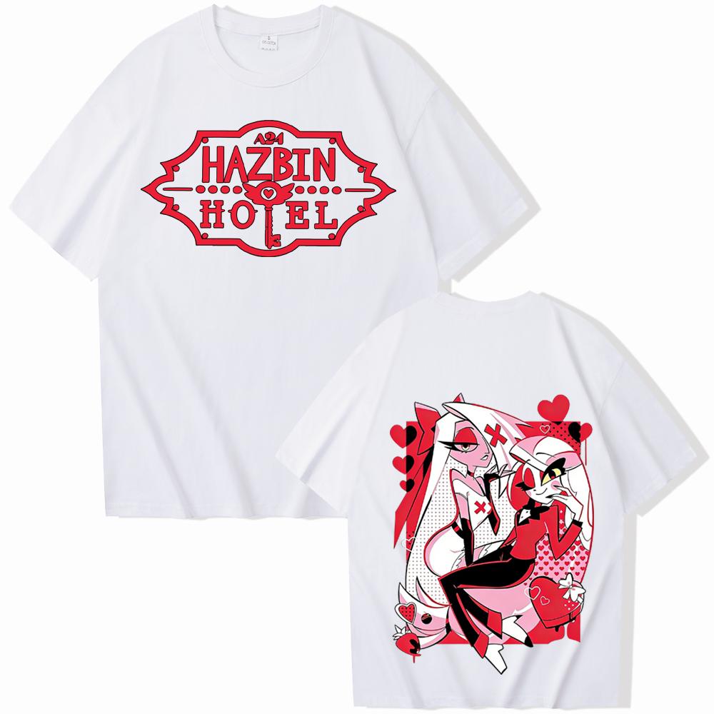 Hazbins Hotels Graphic Cotton shirt Men Retro 2026 hit show TV drama Summer unisex Harajuku Fashion Short sleeve Loose Tshirt