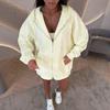 Womens Casual 2-Piece Set Long Sleeve Zip-Up Top Tie-Waist Shorts Streetwear Outfit