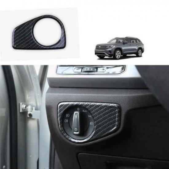 For Volkswagen Atlas 2018-2022 Carbon Fiber Headlight Button Frame Cover Trim