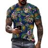 Summer Round Neck 3D Mexican Day of the Dead Skull Pattern Print Top Fashionable Casual Short Sleeved Men's T-shirts