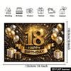 2D Black Gold Balloons 18th Birthday Backdrop Black Gold 18 Gold Black Gold Balloons Fireworks Stars Accent Polyester No Power Required For