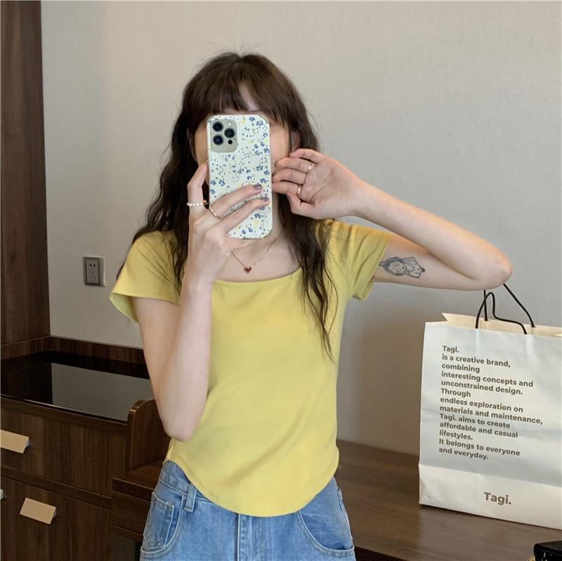 2026 Summer Korean Style Women's U-Neck Slimming Short Sleeve T-shirt