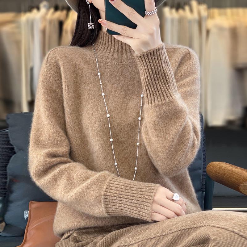 2025 Autumn/Winter Women's Thick Pure Wool Half-High Collar Knit Sweater