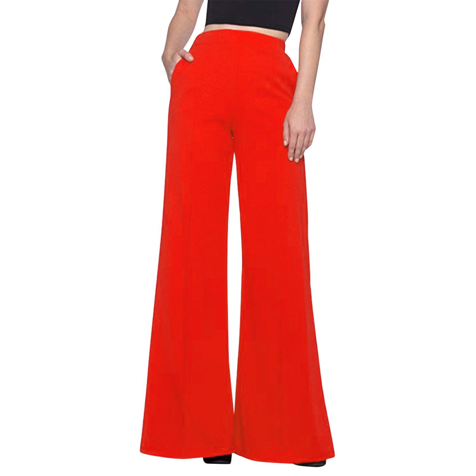 

Women s Fashion Loose Casual Solid Color Elastic Waist Pocket Flared Casual Pants XL червоний
