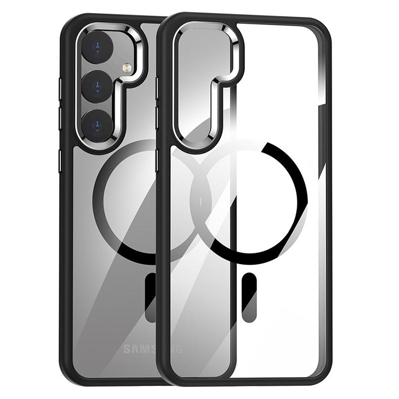 

For Samsung Galaxy S24 Magnetic Case Metal Lens Frame Shockproof Phone Cover Black