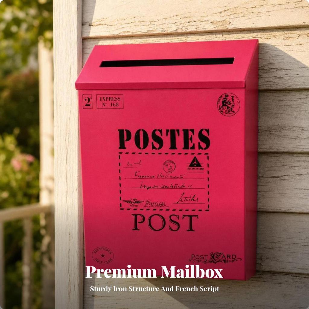 Iron Mailbox with Sloped Lid Slim Weather-Resistant for Porch, Farmhouse