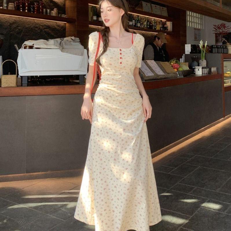 

Plus Size Women s Elegant French Summer Floral Dress - Short Sleeve and Waist-Cinched with Long or Short Skirt Options S 60-85