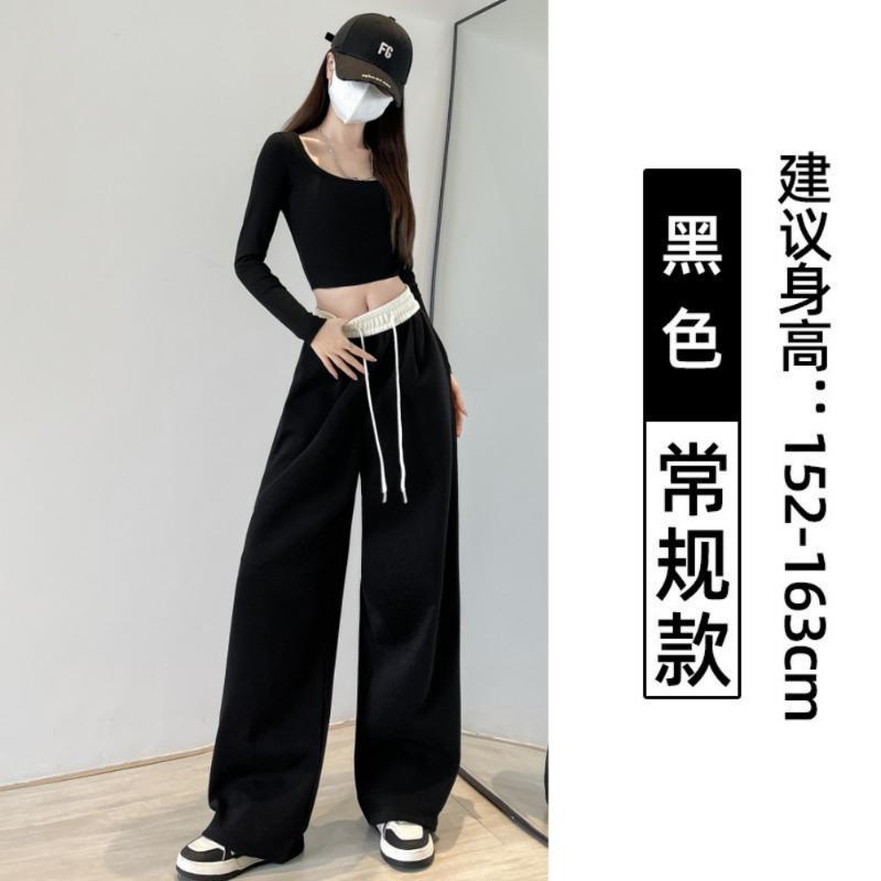 Lazy Navy Blue Wide-leg Pants Women's Spring and Autumn New High-waisted Loose and Thin Mopping Sports Casual Sweatpants