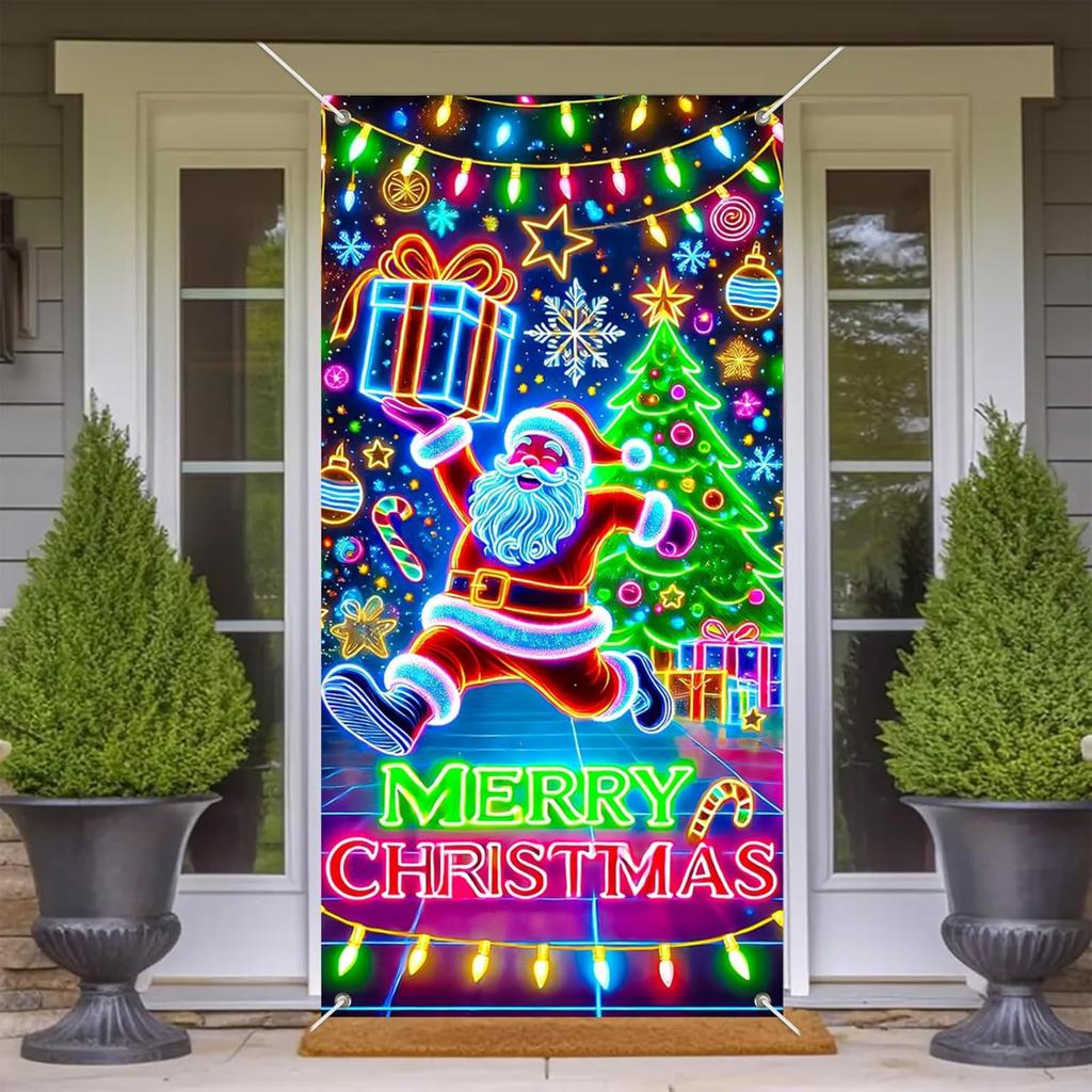 Christmas UV Fluorescent Door Banner/cover Background/holiday Party Decoration/Christmas Decorative Hanging Cloth